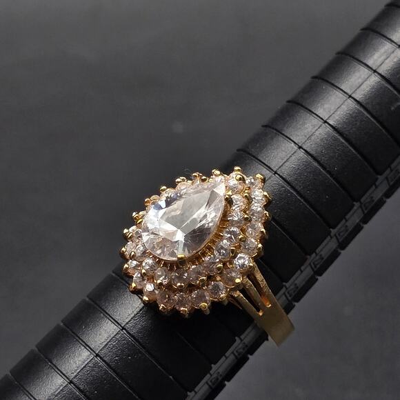 Pear Cut CZ Ring 14K Gold Plated Size 10.75 Lind 14K HGE Layered - Picture 13 of 14